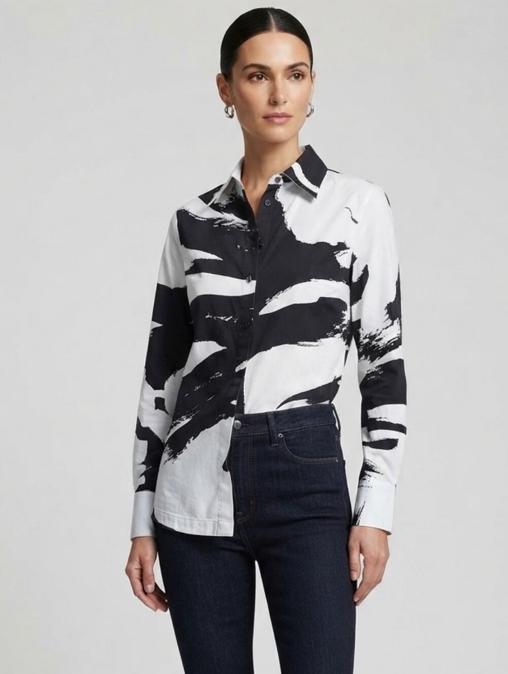 Ming Wang Black & White Abstract Blouse Size Medium